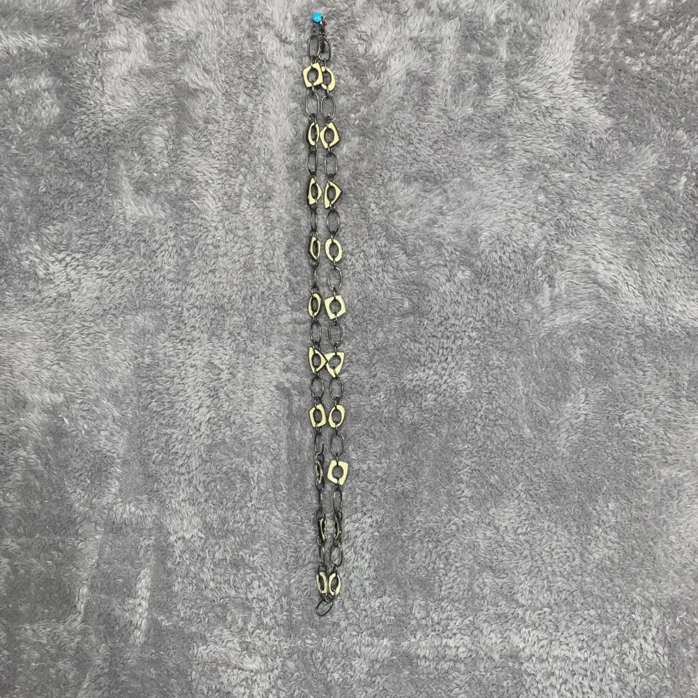 Vintage Silver‎ Tone Chain Belt with Cream Enamel Accents, Adjustable Link Chain